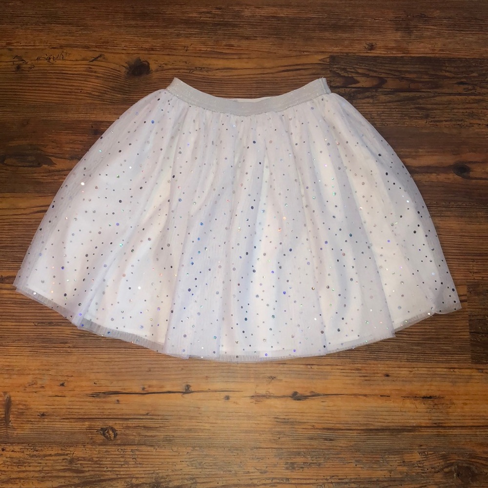 Gymboree l White & Metallic Silver Iridescent Dots Tulle Skirt